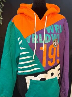 DOPE Colorblock Crewneck Hoodie in Orange, Teal, Purple